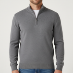 Men's Fine Knit Quarter Zip Sweater with Ribbed Collar
