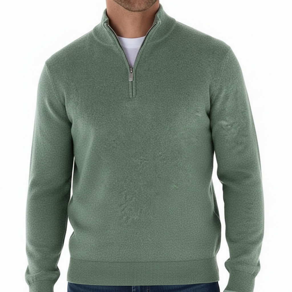 Men's Fine Knit Quarter Zip Sweater with Ribbed Collar