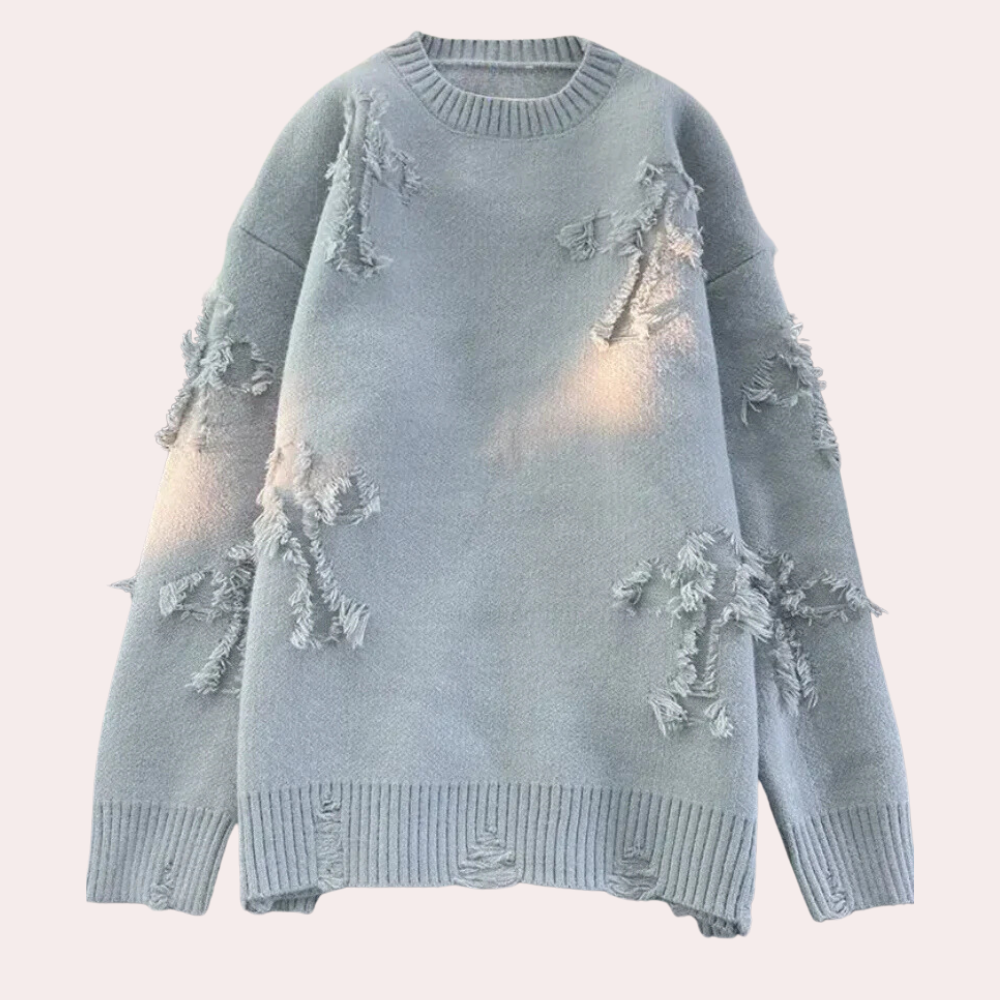 Men's Oversized Printed Sweater with Ribbed Crew Neck