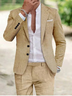Men's Two Piece Wedding Linnen Suit Tailored Two Button