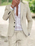 Men's Two Piece Wedding Linnen Suit Tailored Two Button