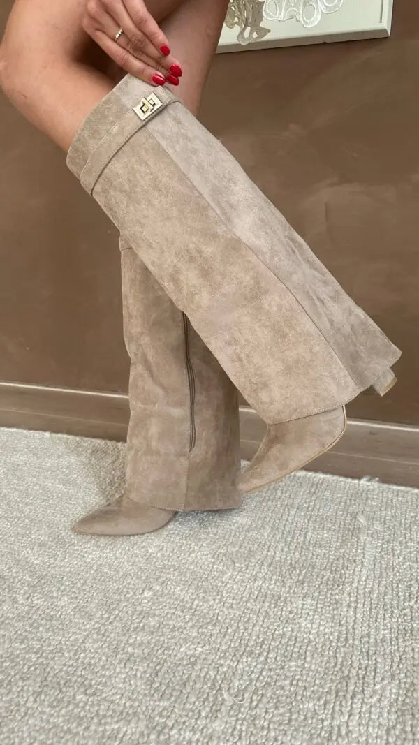 Women's Sleek Tall Leather Boots with Elegant Heel