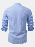 Men's Lightweight Stand Collar Co Ord Seersucker Shirt Linen