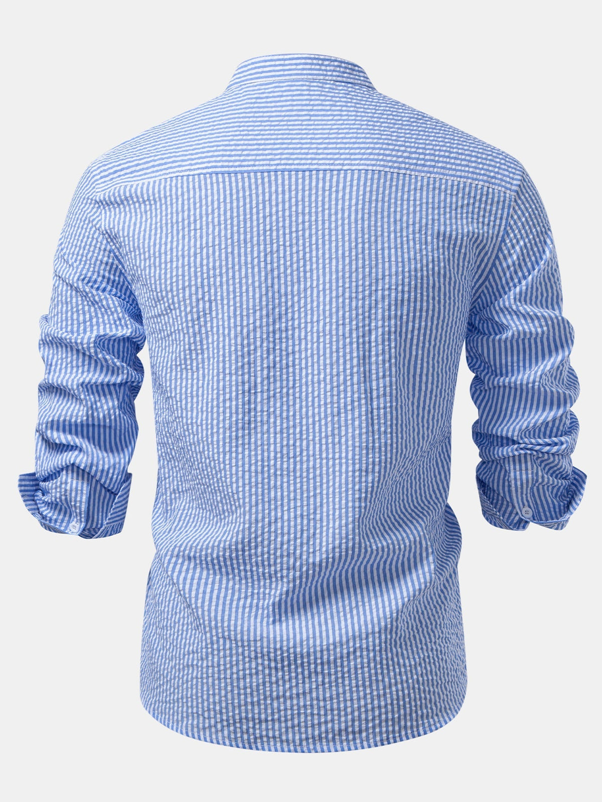 Men's Lightweight Stand Collar Co Ord Seersucker Shirt Linen