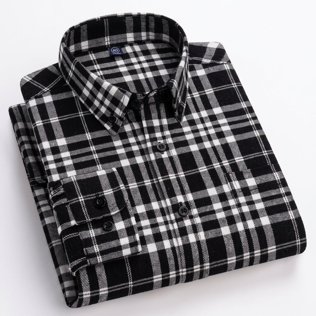 Men's Regular-Fit Long-Sleeve Plaid Button-Down Shirt - Black