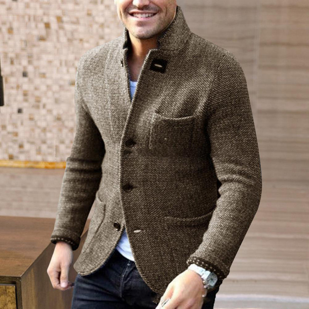 Men's Structured Knit Cardigan Jacket Warm Button Front Layer