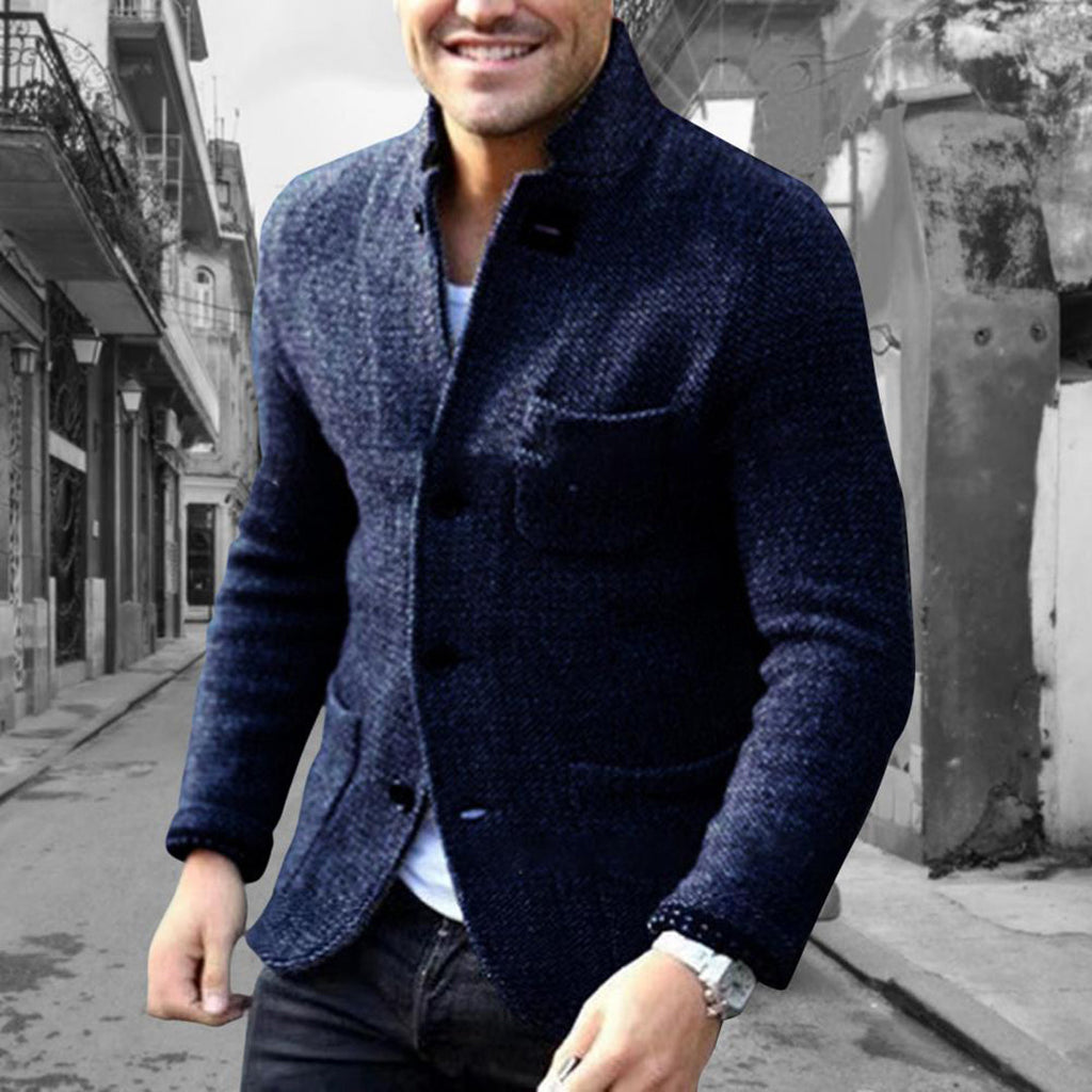 Men's Structured Knit Cardigan Jacket Warm Button Front Layer