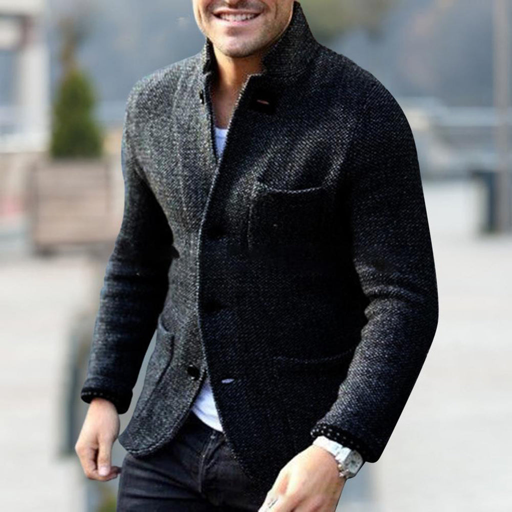 Men's Structured Knit Cardigan Jacket Warm Button Front Layer