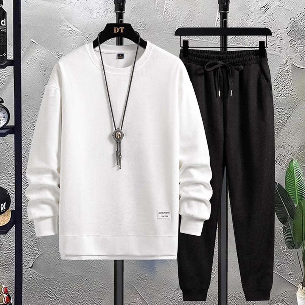 Men's Crew Neck Tracksuit Set Relaxed Sweatshirt and Joggers