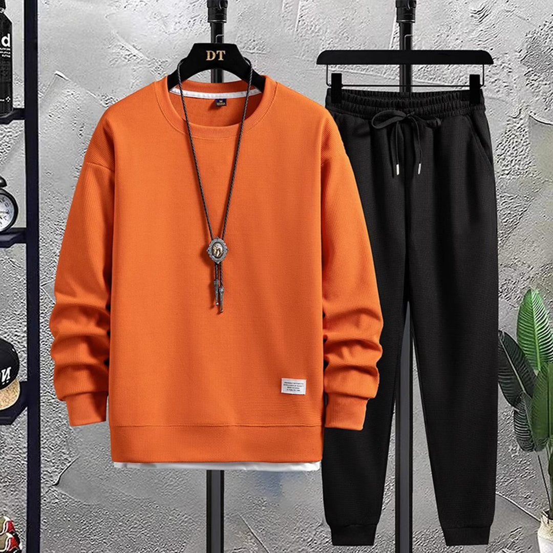 Men's Crew Neck Tracksuit Set Relaxed Sweatshirt and Joggers