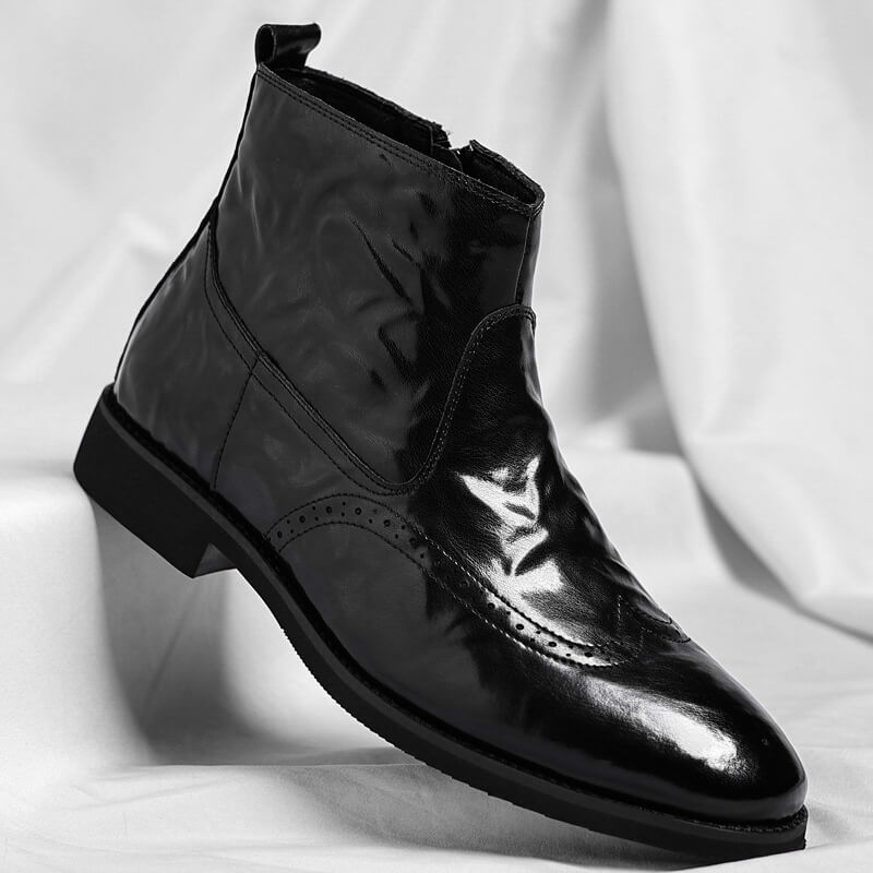 Men's Italian Leather Brogue Ankle Boots Polished Smart Footwear