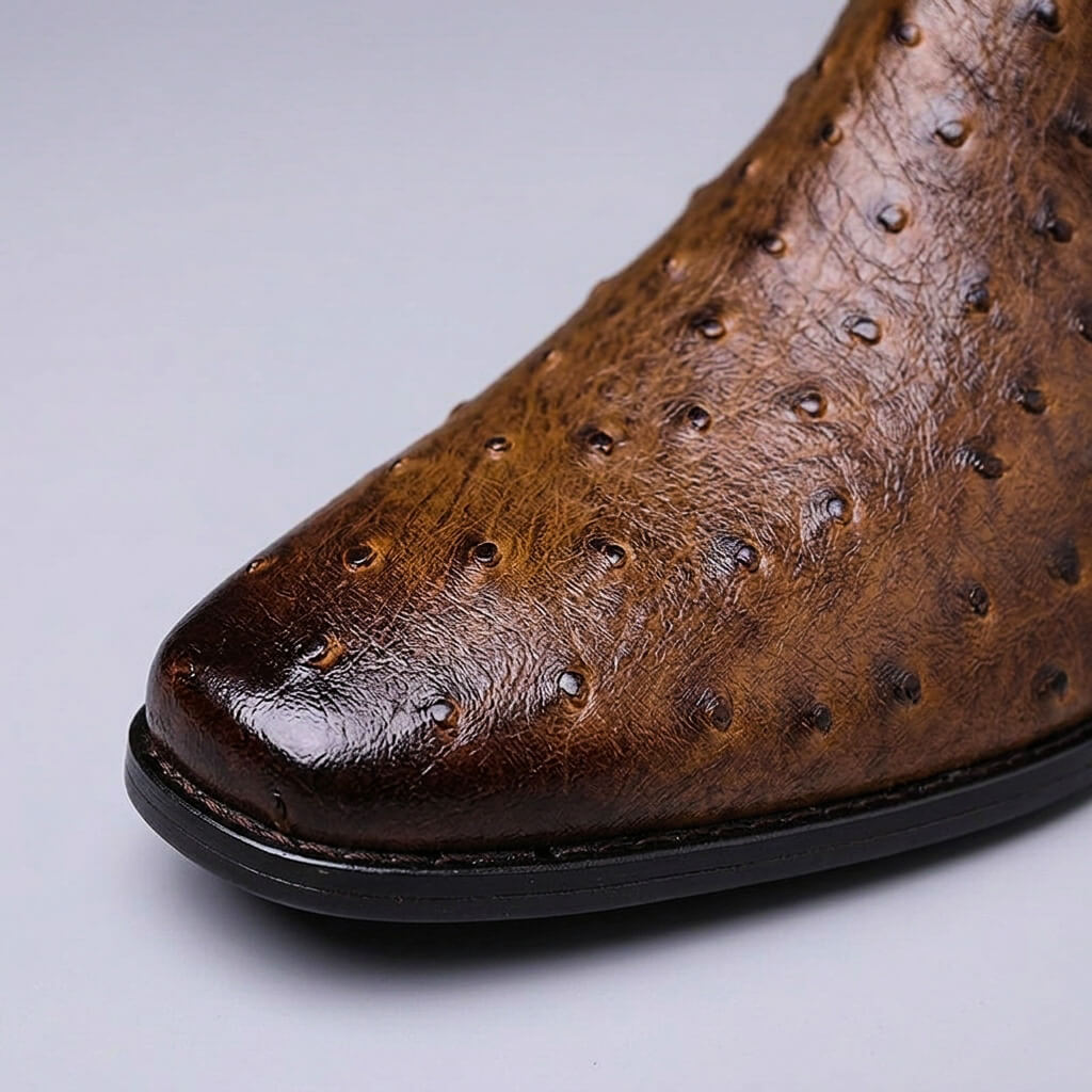 Men's Ostrich Embossed Leather Chelsea Boots Textured Slip On
