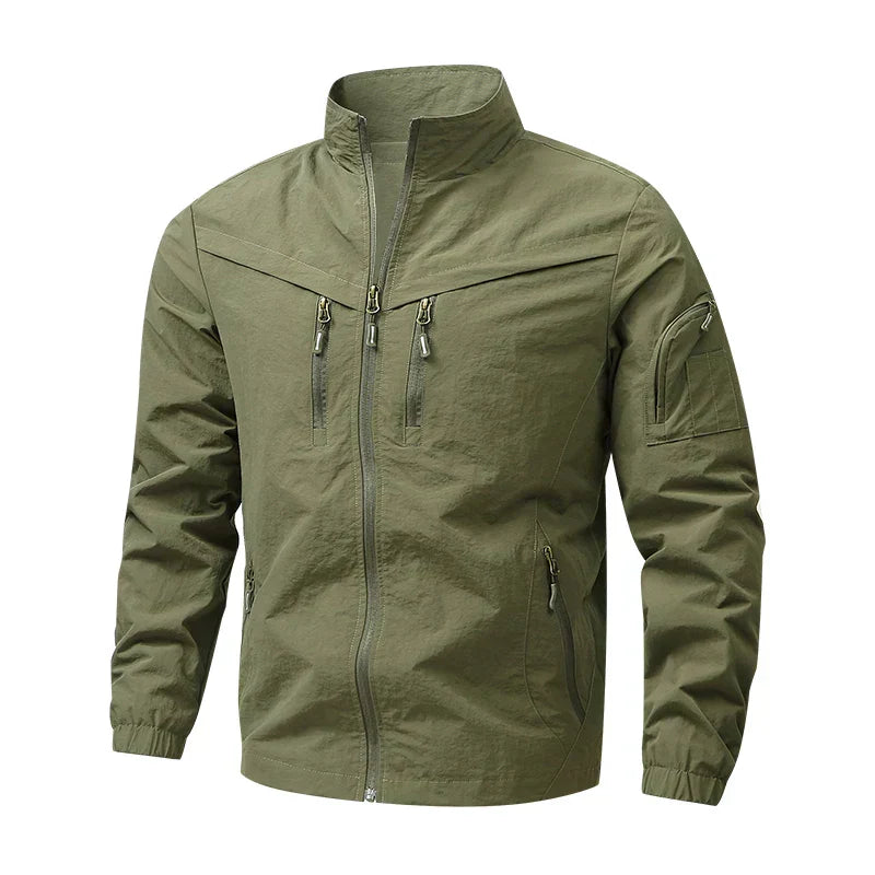 Men's Weather Resistant Utility Jacket Lightweight Multi Pocket Outdoor