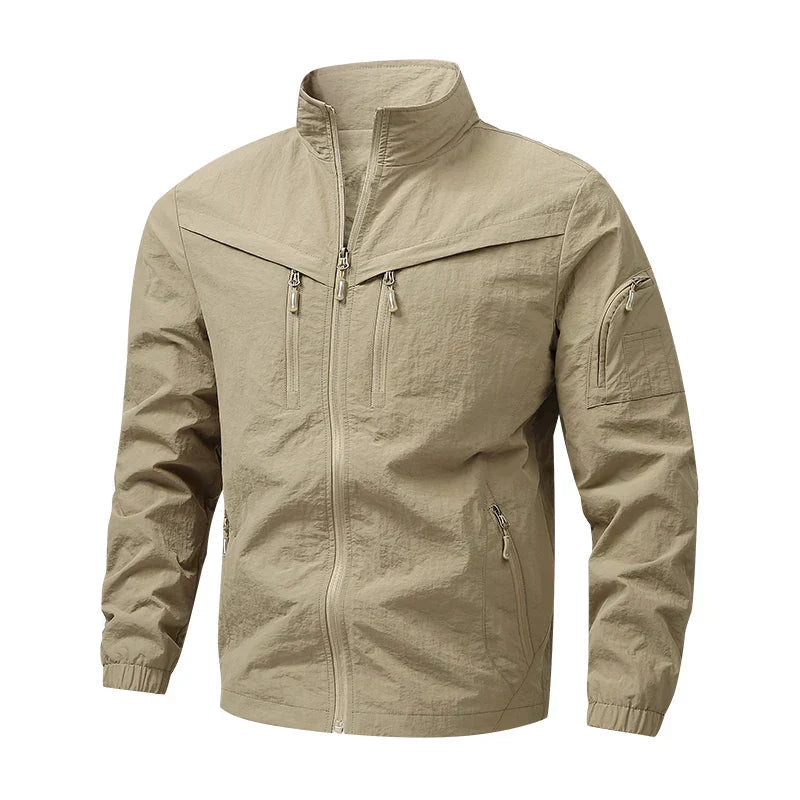 Men's Weather Resistant Utility Jacket Lightweight Multi Pocket Outdoor