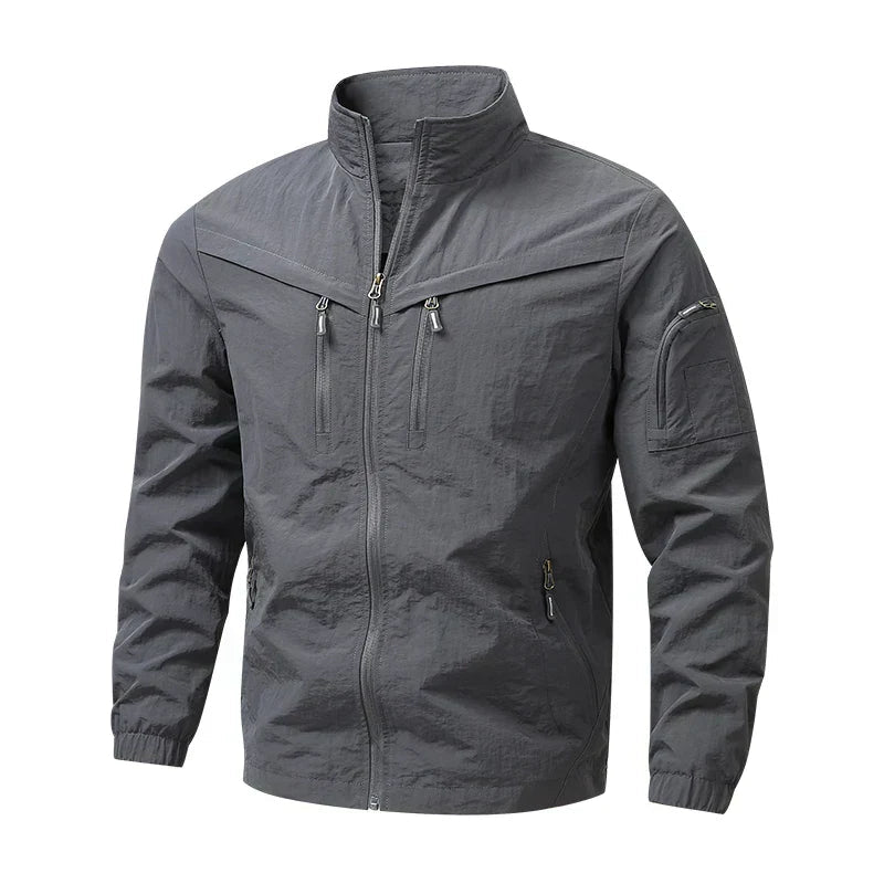 Men's Weather Resistant Utility Jacket Lightweight Multi Pocket Outdoor