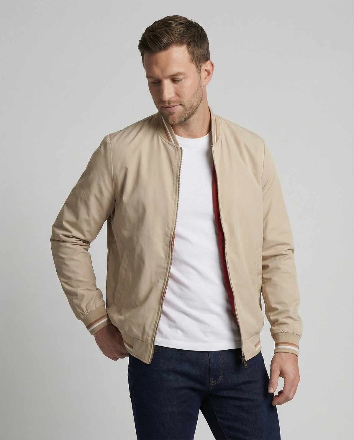Men's Water Resistant Nylon Bomber Jacket Lightweight Breathable Layer