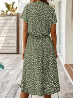 Women's Midi Summer Dress Adjustable Waist Lightweight Printed