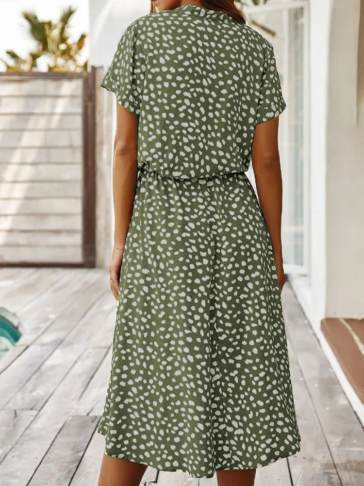 Women's Midi Summer Dress Adjustable Waist Lightweight Printed