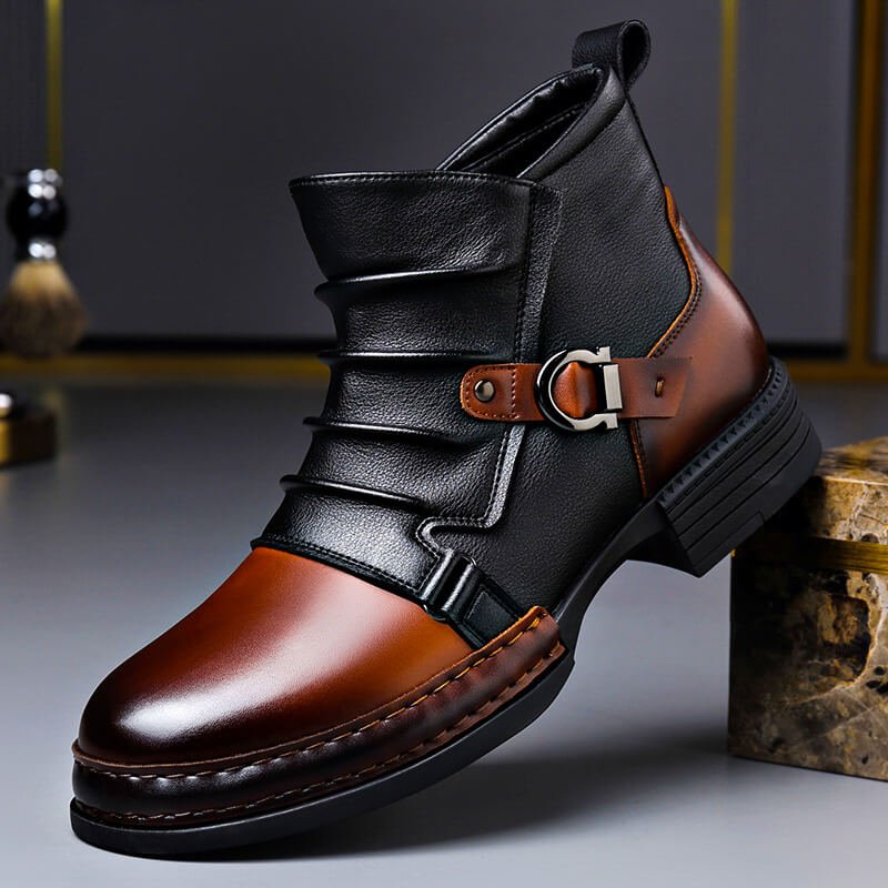 Men's Handcrafted Leather Buckle Boots Structured Ankle Style