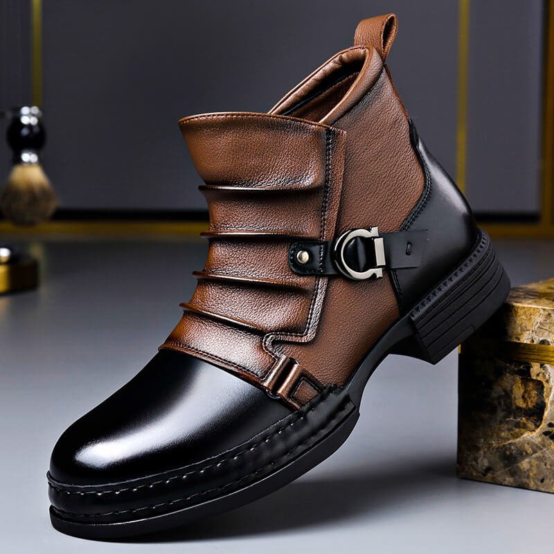 Men's Handcrafted Leather Buckle Boots Structured Ankle Style