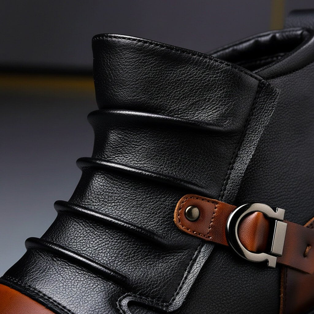 Men's Handcrafted Leather Buckle Boots Structured Ankle Style