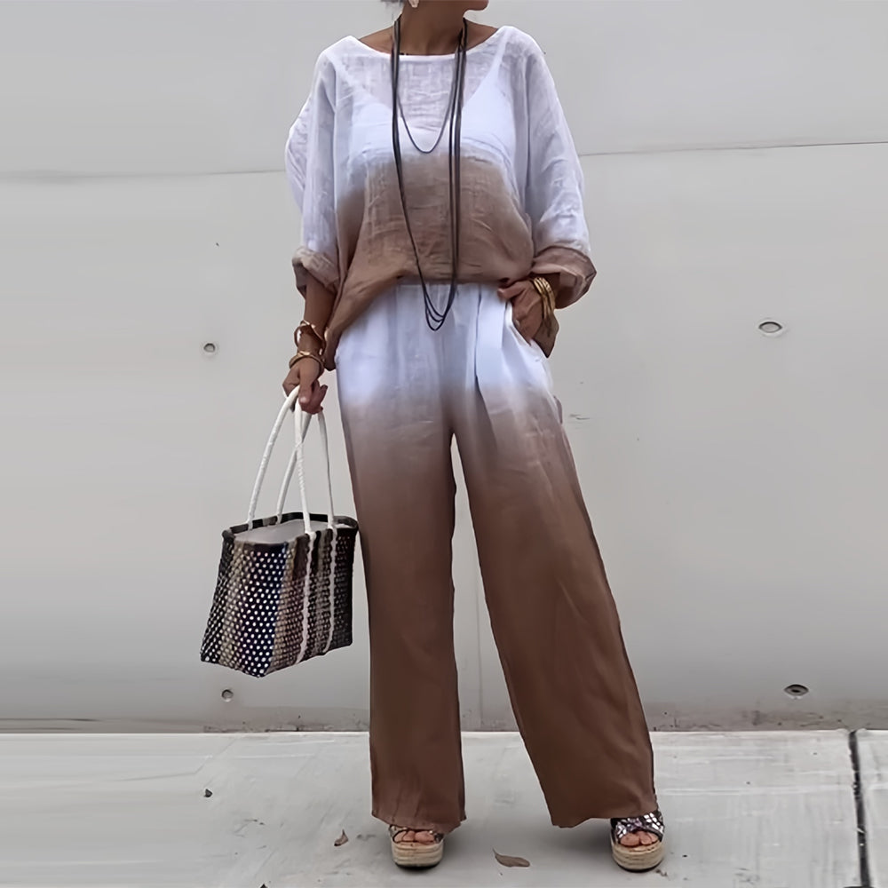 Women's Cotton & Linen Two-Piece Set – T-Shirt