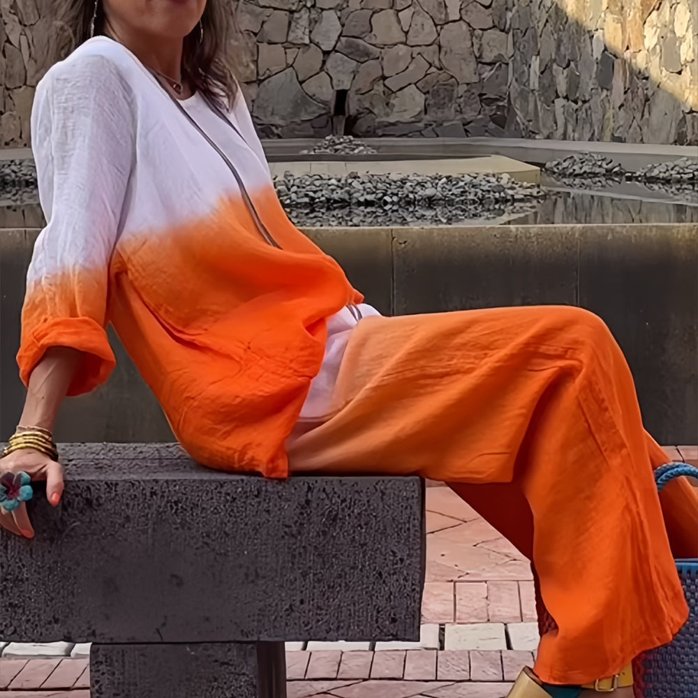 Women's Cotton & Linen Two-Piece Set – T-Shirt