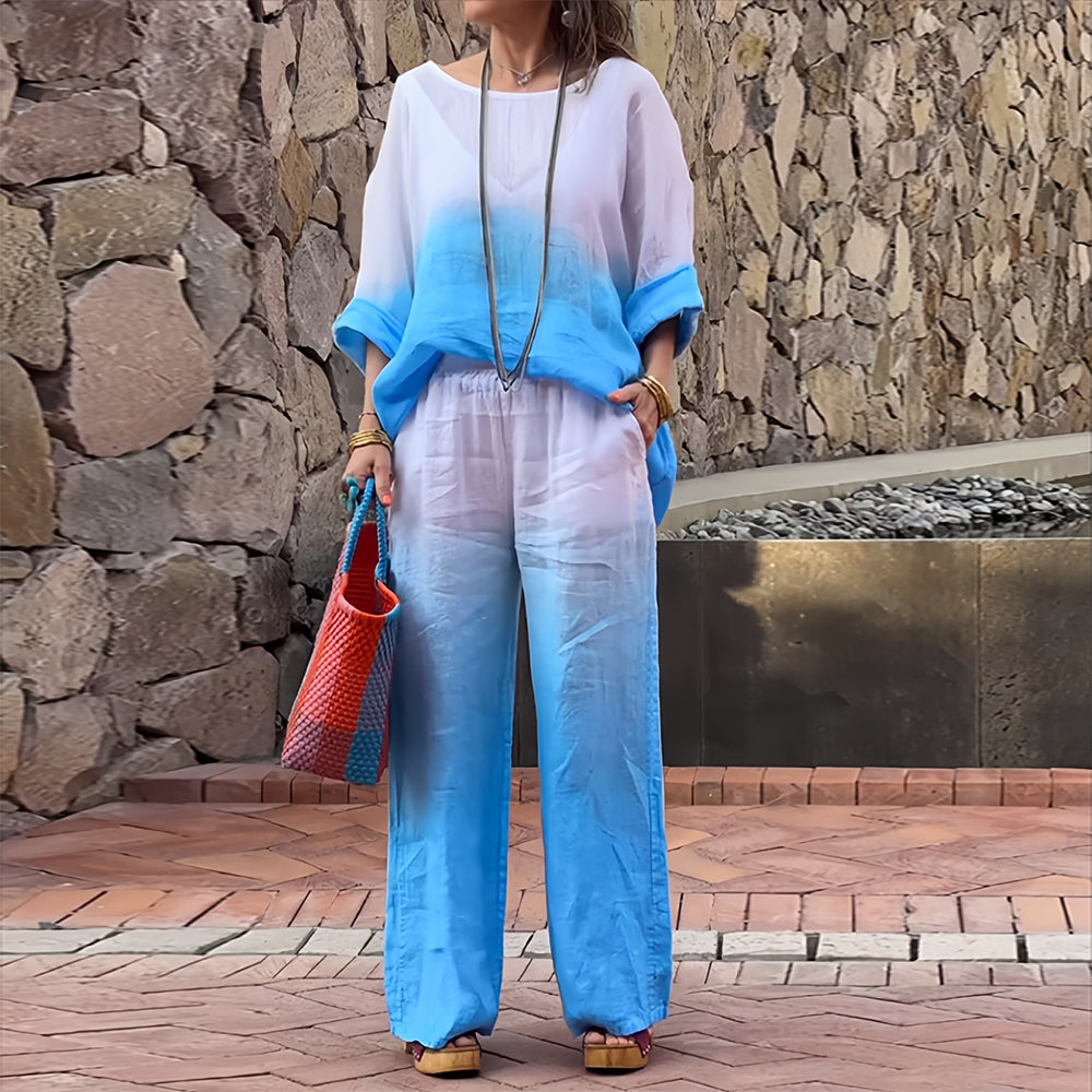 Women's Cotton & Linen Two-Piece Set – T-Shirt