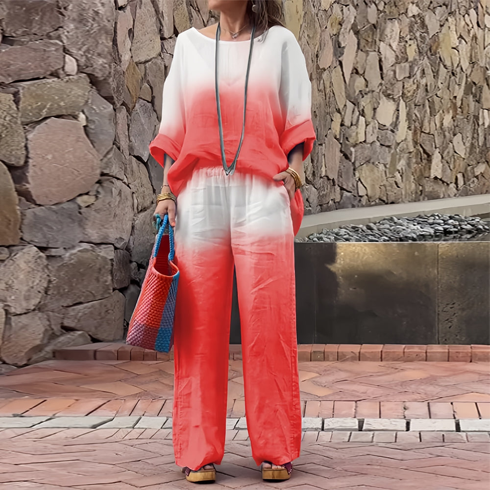 Women's Cotton & Linen Two-Piece Set – T-Shirt