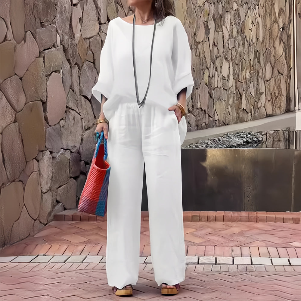 Women's Cotton & Linen Two-Piece Set – T-Shirt