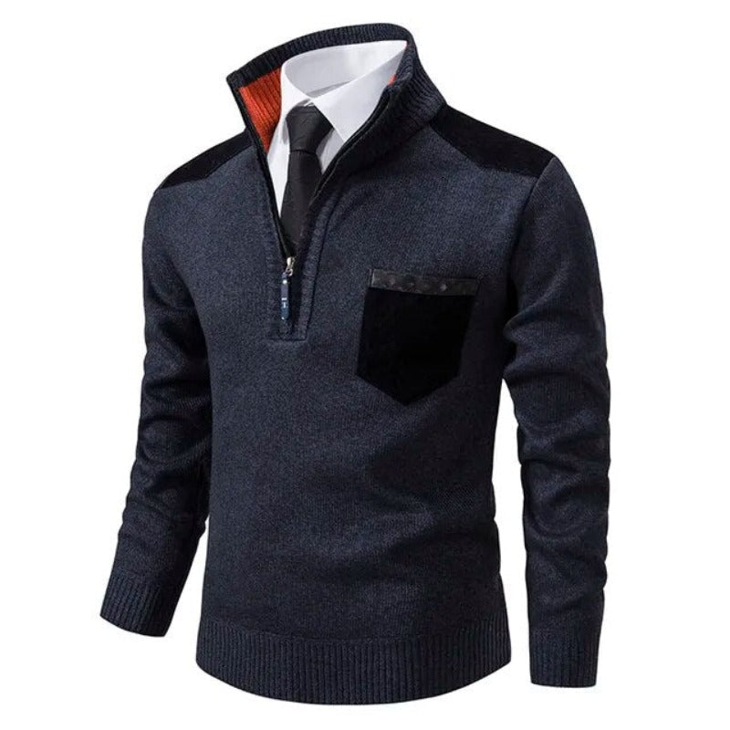 Men's Quarter Zip Soft Knit Sweater with Chest Pocket