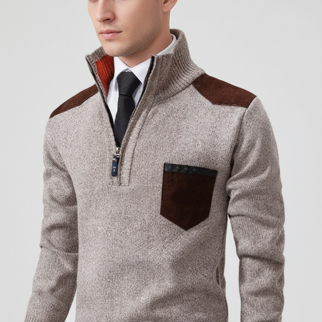 Men's Quarter Zip Soft Knit Sweater with Chest Pocket