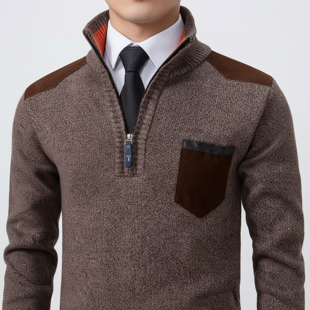 Men's Quarter Zip Soft Knit Sweater with Chest Pocket
