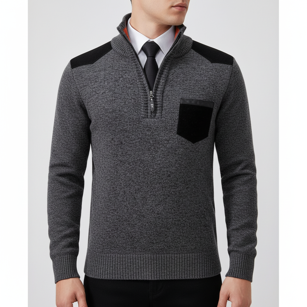 Men's Quarter Zip Soft Knit Sweater with Chest Pocket