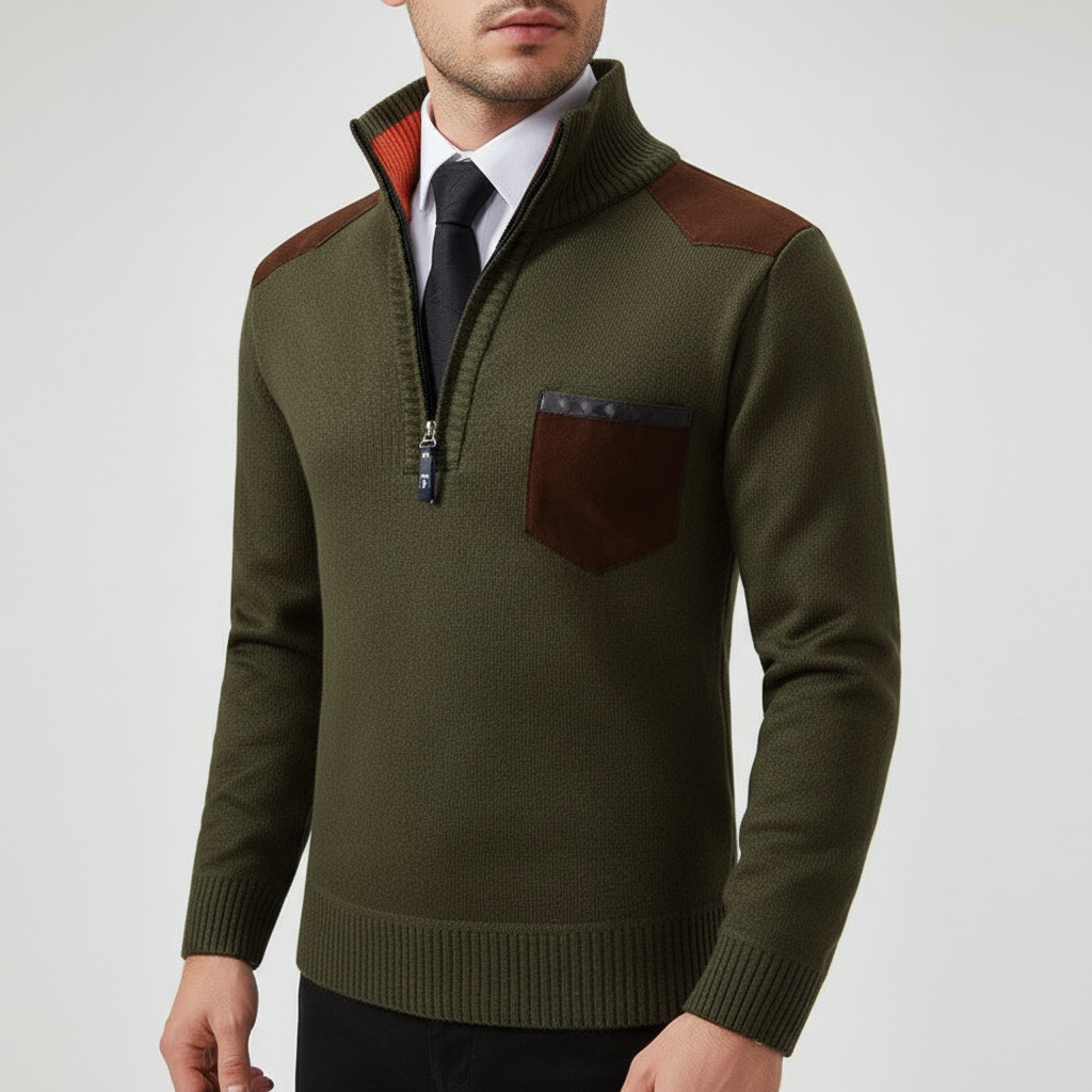 Men's Quarter Zip Soft Knit Sweater with Chest Pocket