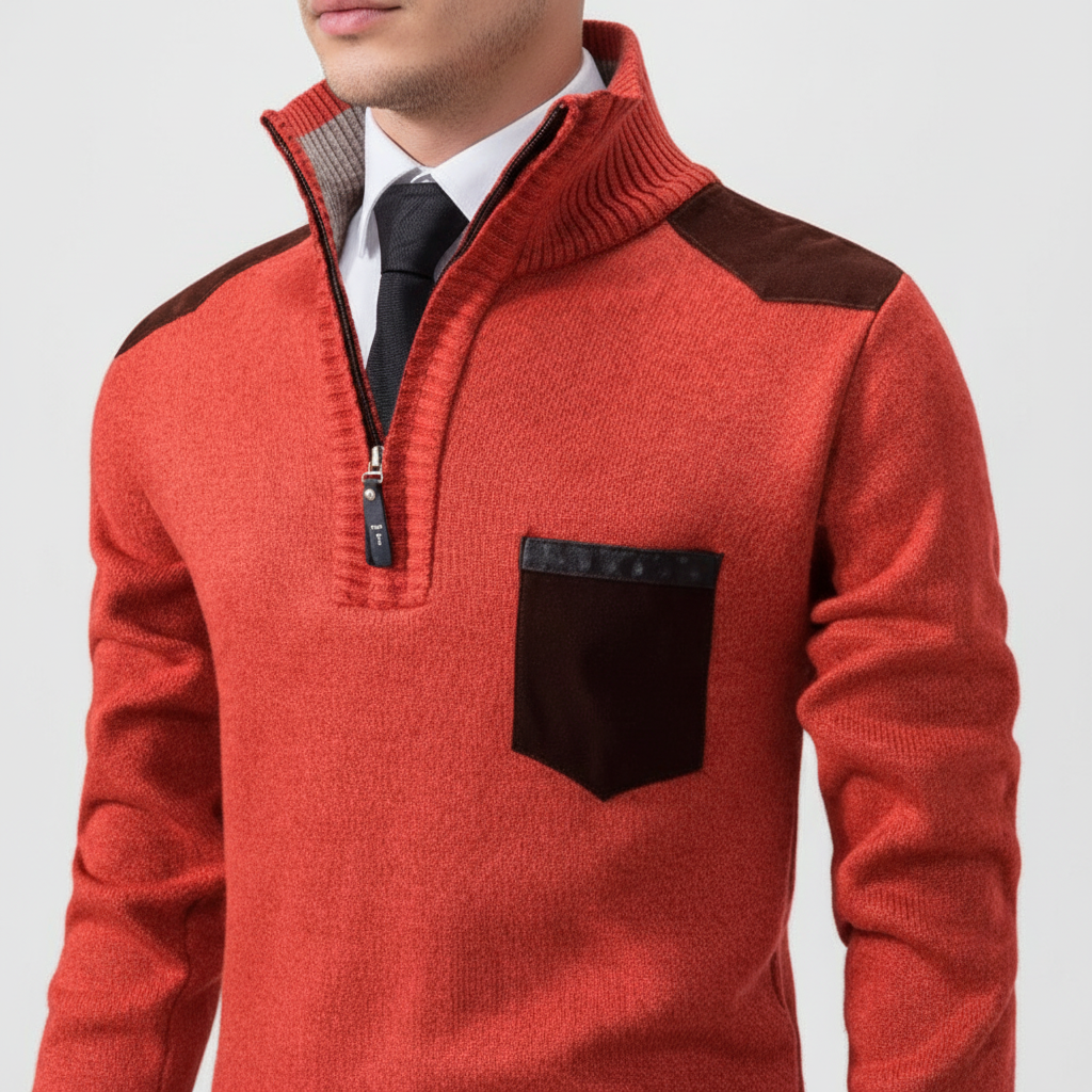 Men's Quarter Zip Soft Knit Sweater with Chest Pocket