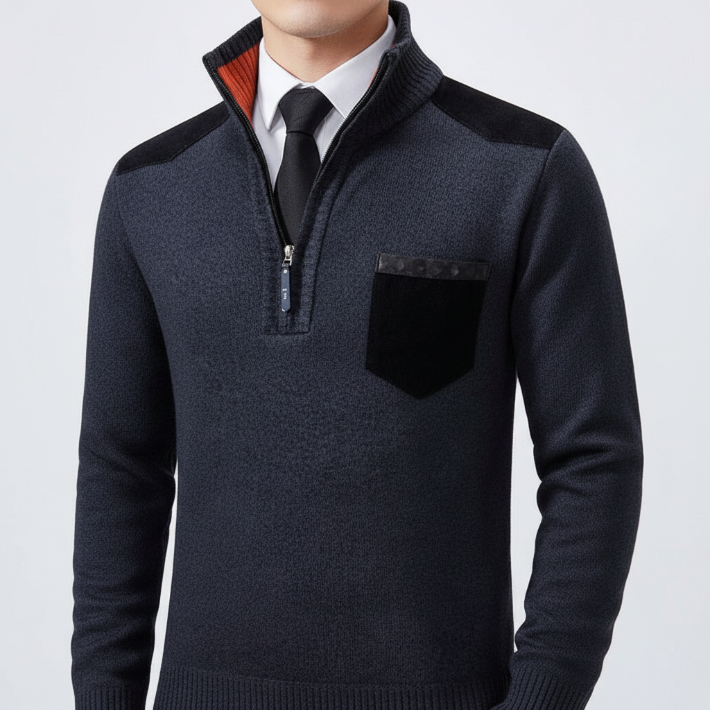 Men's Quarter Zip Soft Knit Sweater with Chest Pocket