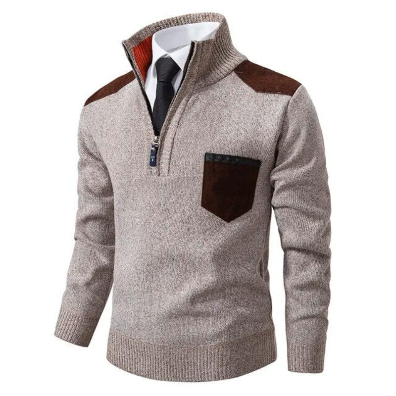 Men's Quarter Zip Soft Knit Sweater with Chest Pocket