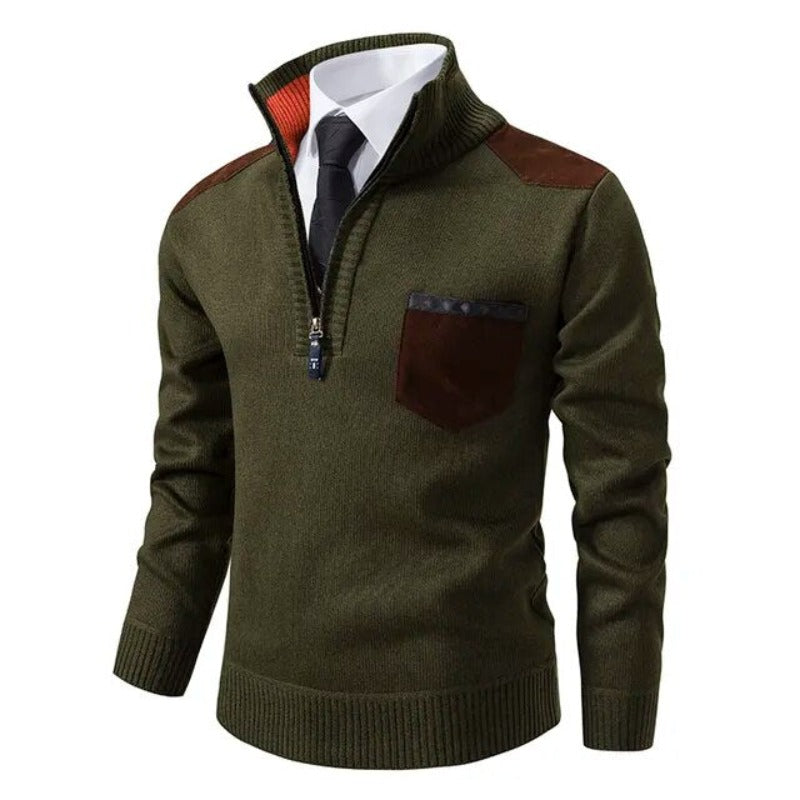 Men's Quarter Zip Soft Knit Sweater with Chest Pocket