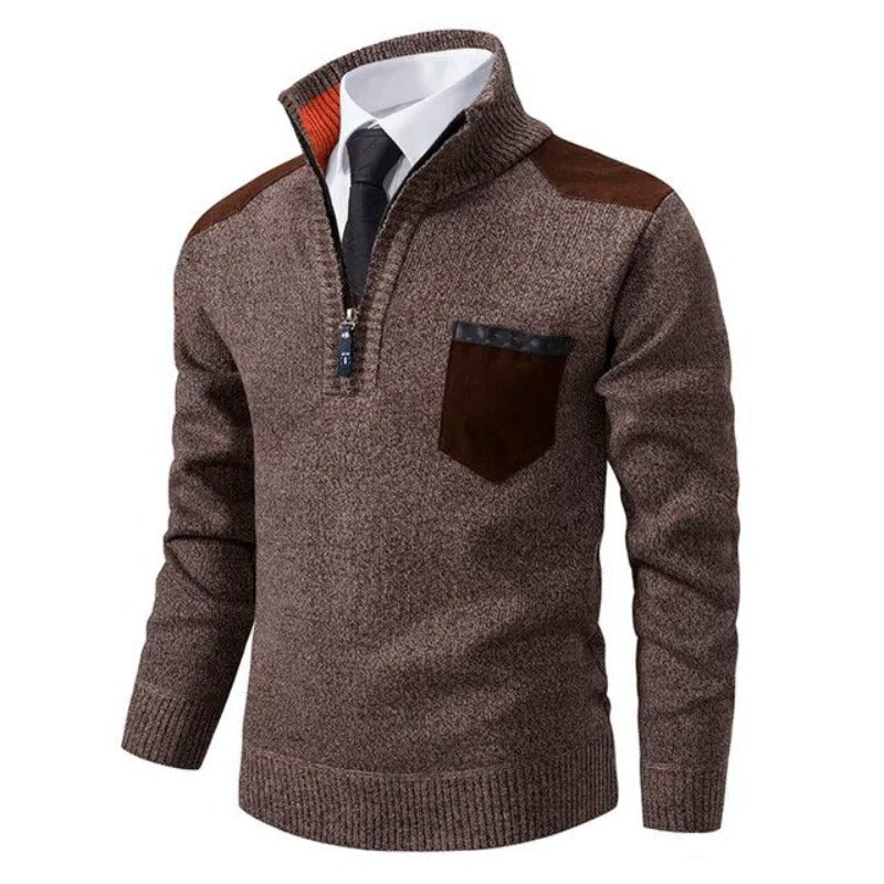 Men's Quarter Zip Soft Knit Sweater with Chest Pocket