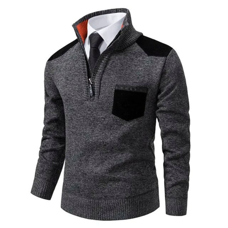 Men's Quarter Zip Soft Knit Sweater with Chest Pocket