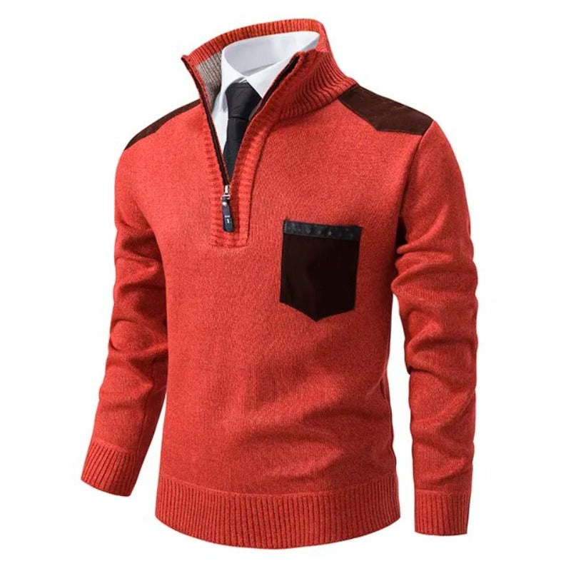 Men's Quarter Zip Soft Knit Sweater with Chest Pocket