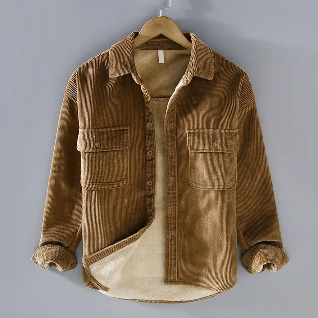 Men's Warm Corduroy Overshirt Jacket Button Up Layer