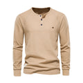 Men's Long Sleeve Henley Shirt Waffle Texture Casual Fit