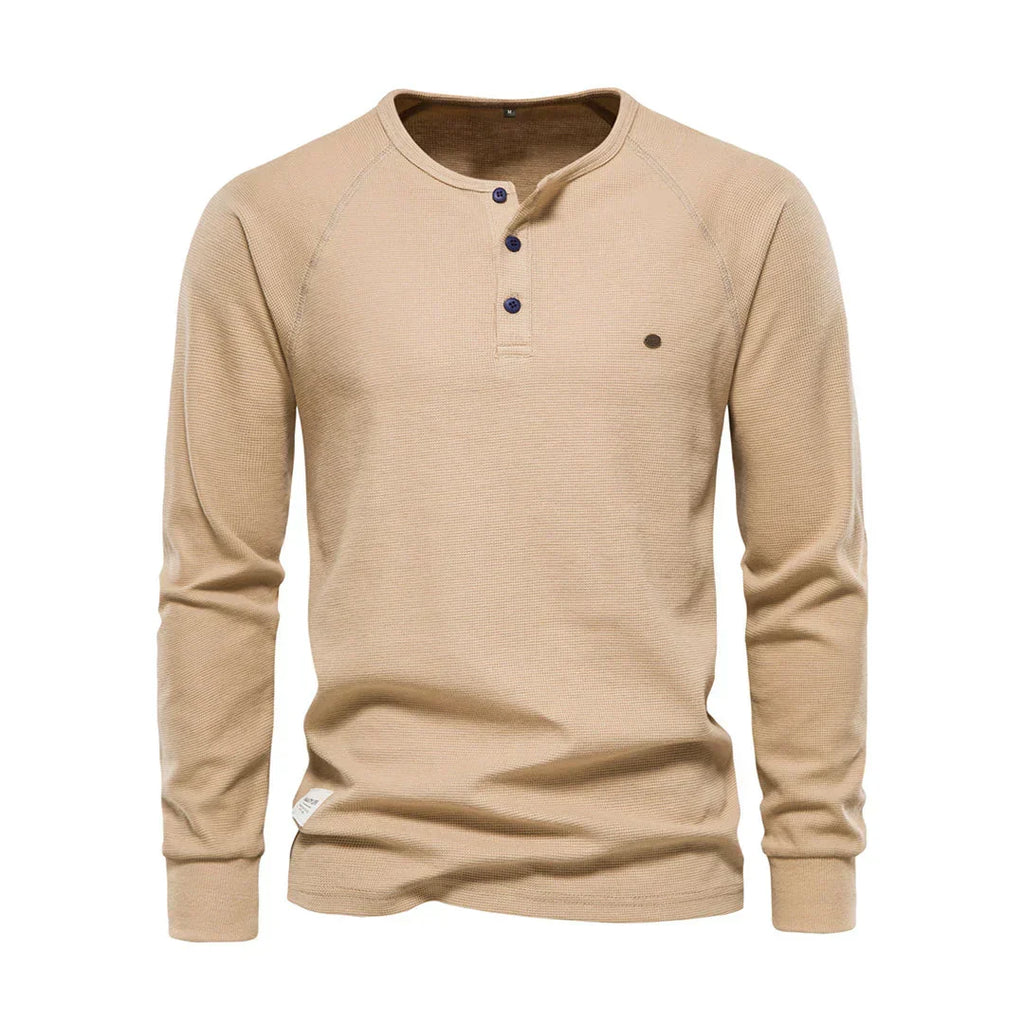 Men's Henley Shirt Long Sleeve Button Neck Casual Top