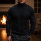 Men's Fine Knit Turtleneck Sweater with Ribbed Edges