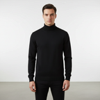 Men's Fine Knit Turtleneck Sweater with Ribbed Edges