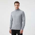 Men's Fine Knit Turtleneck Sweater with Ribbed Edges
