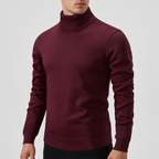 Men's Fine Knit Turtleneck Sweater with Ribbed Edges