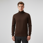 Men's Fine Knit Turtleneck Sweater with Ribbed Edges